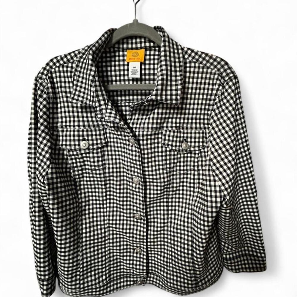 Ruby rd xl lightweight gingham short style button up jacket black white